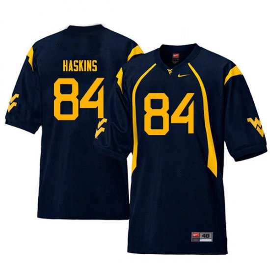 Men's West Virginia Mountaineers NCAA #84 Jovani Haskins Navy Authentic Nike Throwback Stitched College Football Jersey ZK15F60DX